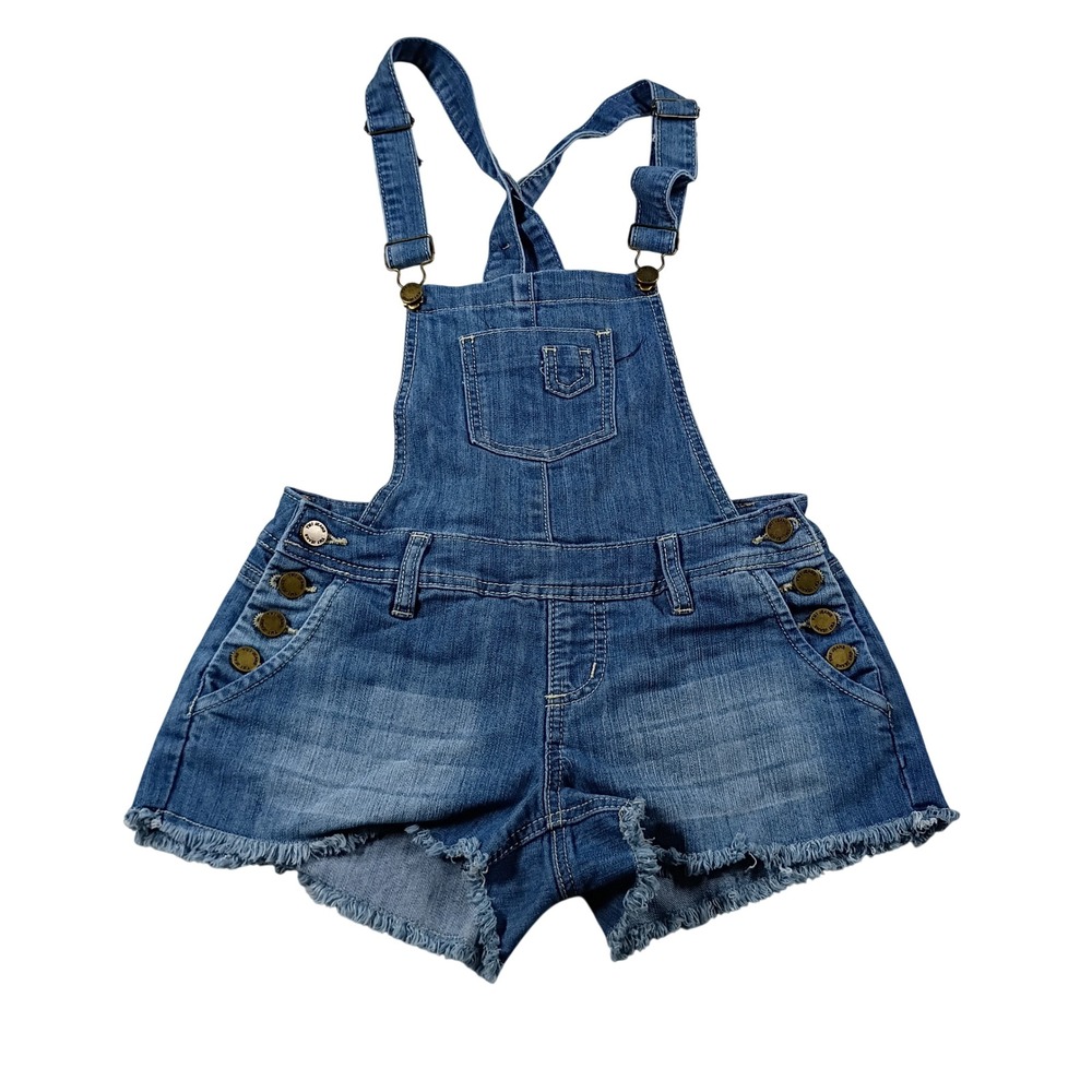YMI Denim Short Overalls Womens Size 1 Blue Frayed Hem Stretch Bibs